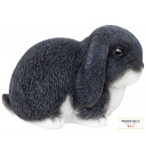 Bébé Lapin Noir / Blanc, Résine, L.16,5 cm, croix chatelain, animal extérieur réaliste