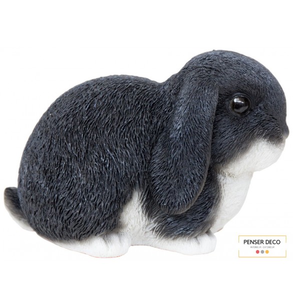 Bébé Lapin Noir / Blanc, Résine, L.16,5 cm, croix chatelain, animal extérieur réaliste Bébé Lapin Noir / Blanc, Résine, L.16,5 cm, croix chatelain, animal extérieur réaliste