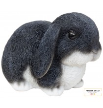 Bébé Lapin Noir / Blanc, Résine, L.16,5 cm, croix chatelain, animal extérieur réaliste