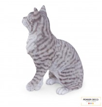 Chat Gris Tigré, Résine, H.36 cm, croix chatelain, Animal extérieur réaliste