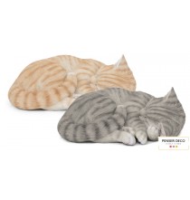 Chat Dormant, Résine, L.28 cm, gris ou roux, animal réaliste extérieur