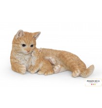 Maman chat et son chaton, Roux, Résine, L.35 cm
