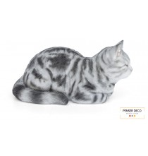 Chat Tigré Gris, Résine, L.35 cm, animal réaliste extérieur