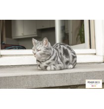 Chat Tigré Gris, Résine, L.35 cm, animal réaliste extérieur