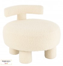 Pouf Rond Dossier, Laine Bouclé, Ø.52 cm, assise moumoute