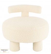 Pouf Rond Dossier, Laine Bouclé, Ø.52 cm, assise moumoute