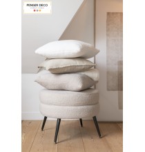 Pouf Rond Beige, Laine Bouclé, Ø.52 cm, assise moumoute