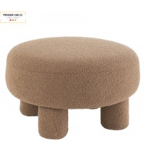 Pouf Rond Teddy marron, Laine Bouclé, Ø.52 cm, assise moumoute