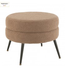 Pouf Rond Marron, Laine Bouclé, Ø.52 cm, assise moumoute