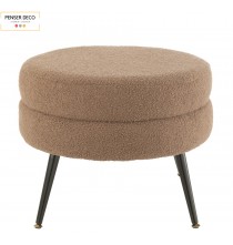 Pouf Rond Marron, Laine Bouclé, Ø.52 cm, assise moumoute