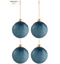 Lot de 4 Boules de Noël Bleu Givrées