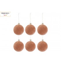 Lot de 6 Boules de Noël Velours Rose