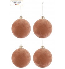 Lot de 4 Boules de Noël Velours Rose