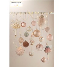 Lot de 4 Boules de Noël Transparente / Pailletées Rose