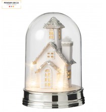 Cloche Hiver Maison + LED Noël