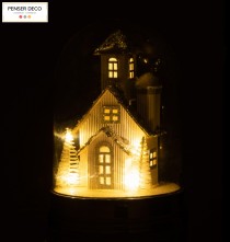 Cloche Hiver Maison + LED Noël