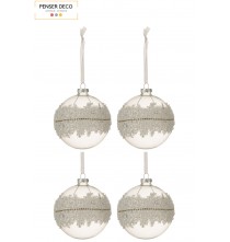 Lot de 4 Boules de Noël Transparente Givrage Diamant