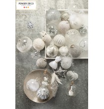Lot de 4 Boules de Noël Transparente Givrage Diamant Ø.12 cm