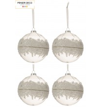 Lot de 4 Boules de Noël Transparente Givrage Diamant Ø.12 cm