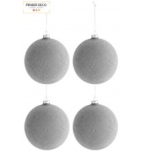 Lot de 4 Boules de Noël Perles Grises