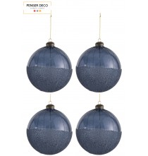 Lot de 4 Boules de Noël Perles Bleu scintillantes