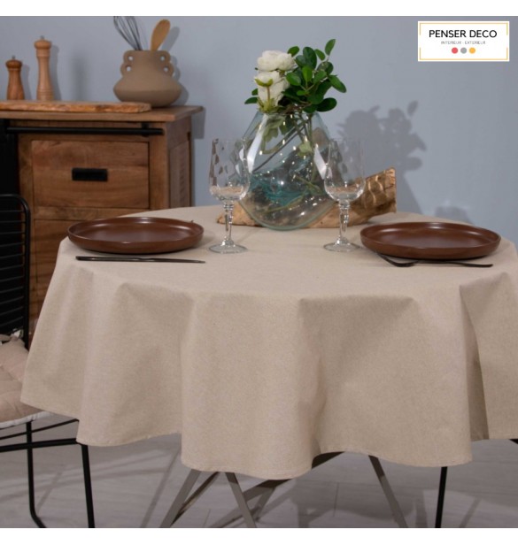 Nappe de table extérieur ronde, Lino beige