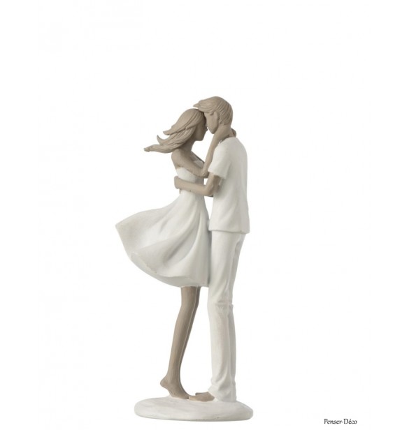 Paris Prix Statuette Déco Couple avec Enfant 31cm Blanc pas cher 