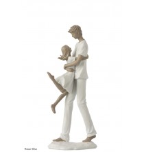 Statuette Père et Fille résine Blanc/Taupe