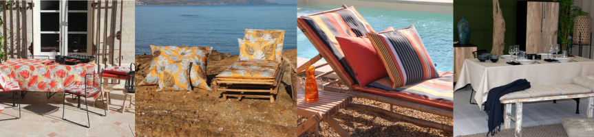 Textile extérieur, nappe extérieur, matelas de plage, coussin extérieur, matelas bain de soleil, transat